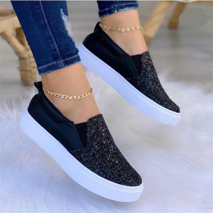 Gtimeshoes Grote ronde neus casual dames platte zool modieuze enkele schoenen 35 zwart