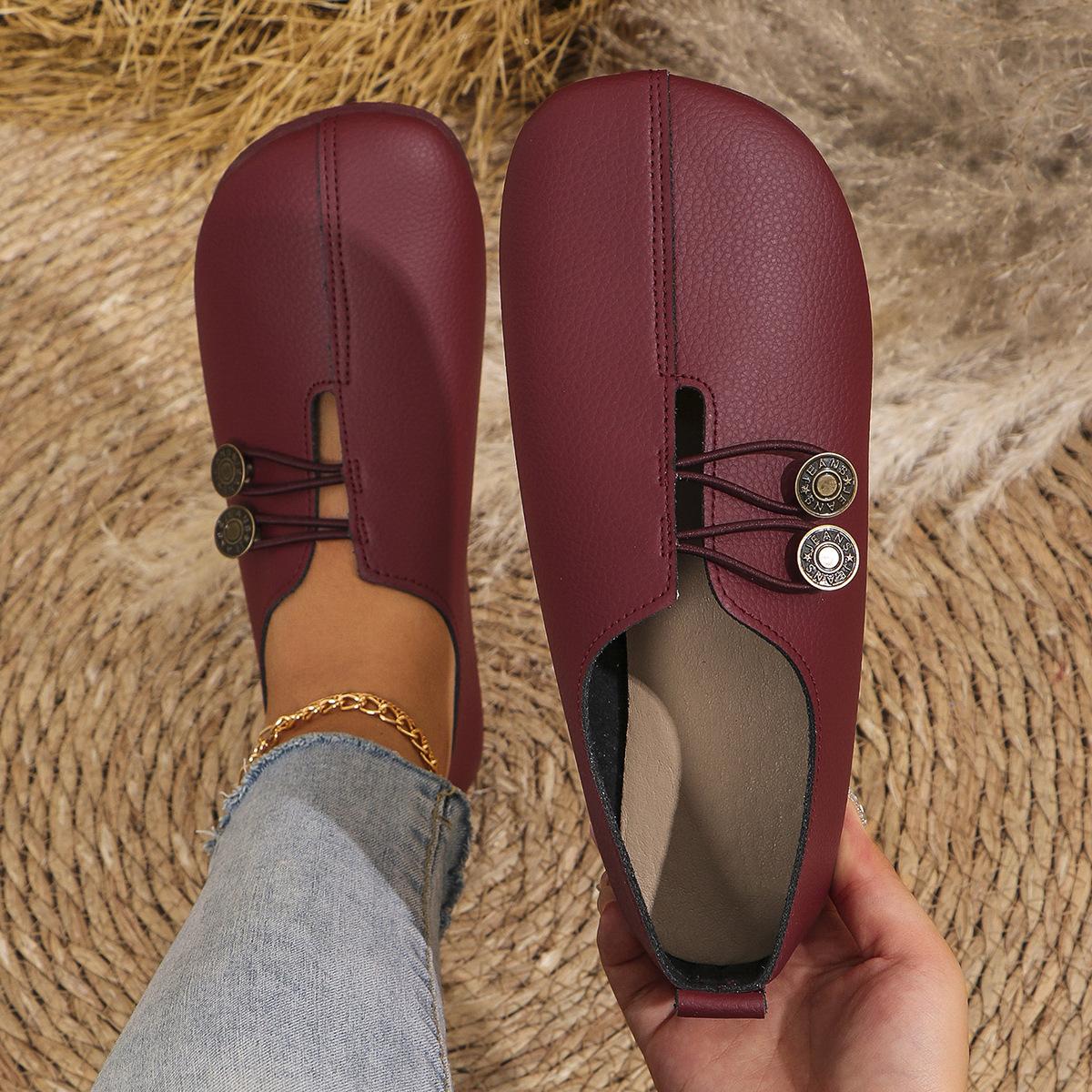 Doran Zomerse zachte leren platte zool casual schoenen dames ronde neus ondiepe mond pedaal grote maten damesschoenen 39