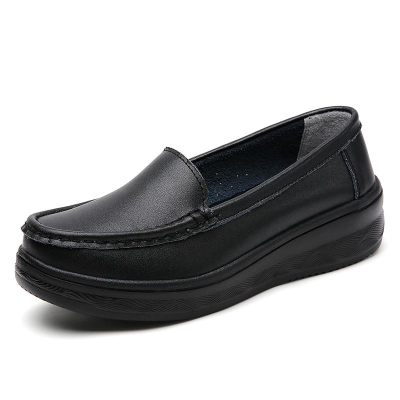 Lfy shoes Dames Platform Loafers Casual Elegant Zwart Koe Leer Dames Hoogte Toenemende Dikke Zool Schudschoen 35 zwart