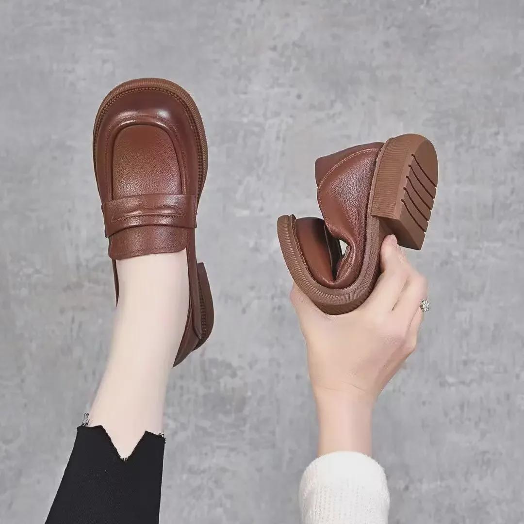 StrideBox Beige retro loafers met ronde kop voor dames (2023) - dikke zool, veelzijdige Britse stijl 39