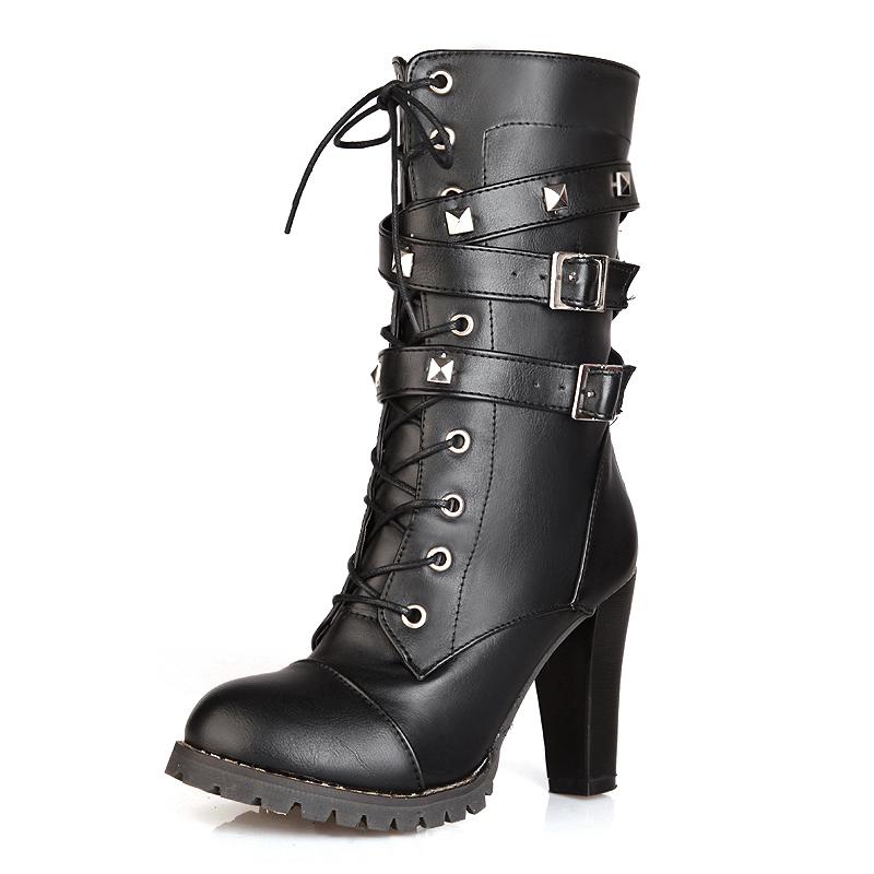 DONGYUN Footwear Q/Dames Hoge Hak Korte Laarzen Sexy Europese en Amerikaanse Stijl Herfst en Winter Nieuwe Dikke Hak Grote Romeinse Korte Laarzen 40 zwart