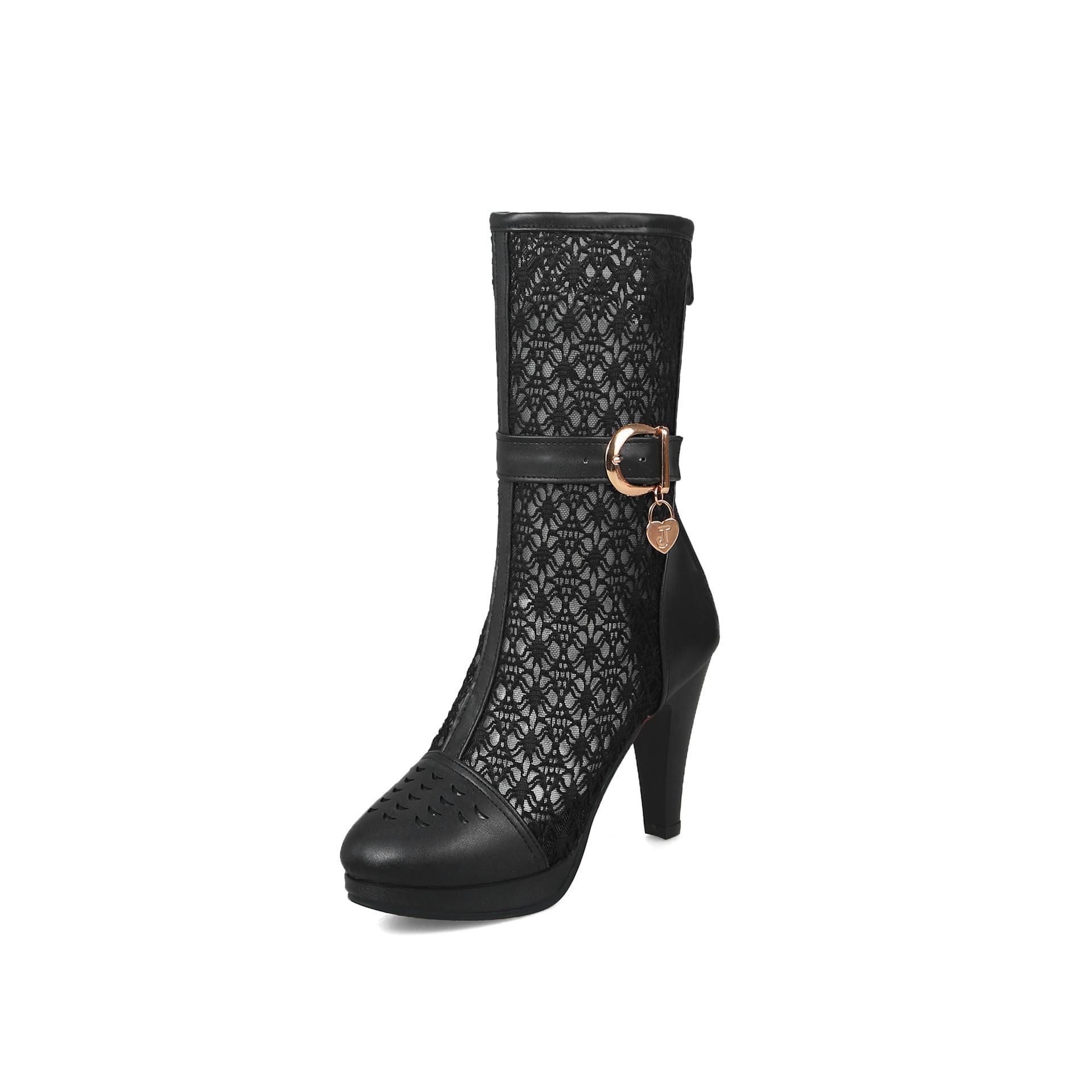 DONGYUN Footwear Q/Korte dameslaarzen met hoge hakken, sexy waterdicht platform, slanke hak, uitgeholde grote coole laarzen 45