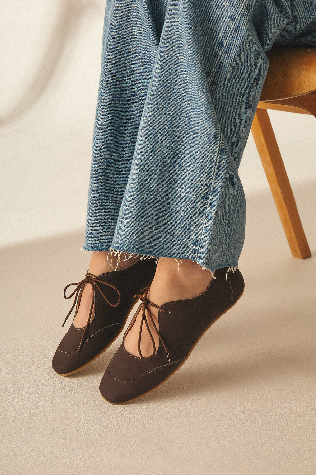 AGAZI Damen vegan Ballerina Flats Louise Dunkelschokolade Braun