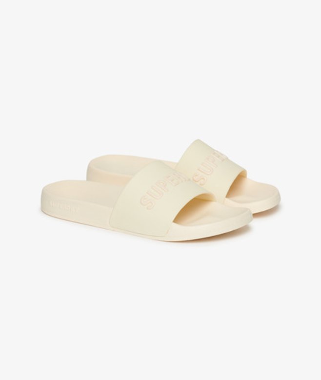Superdry Vegan Badslippers met Logo Crème