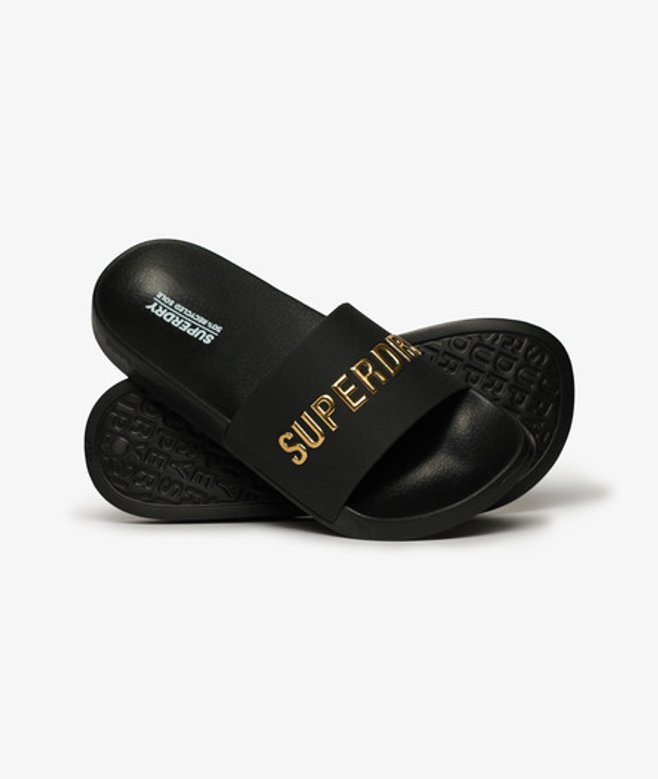 Superdry Vegan Badslippers met Logo Zwart