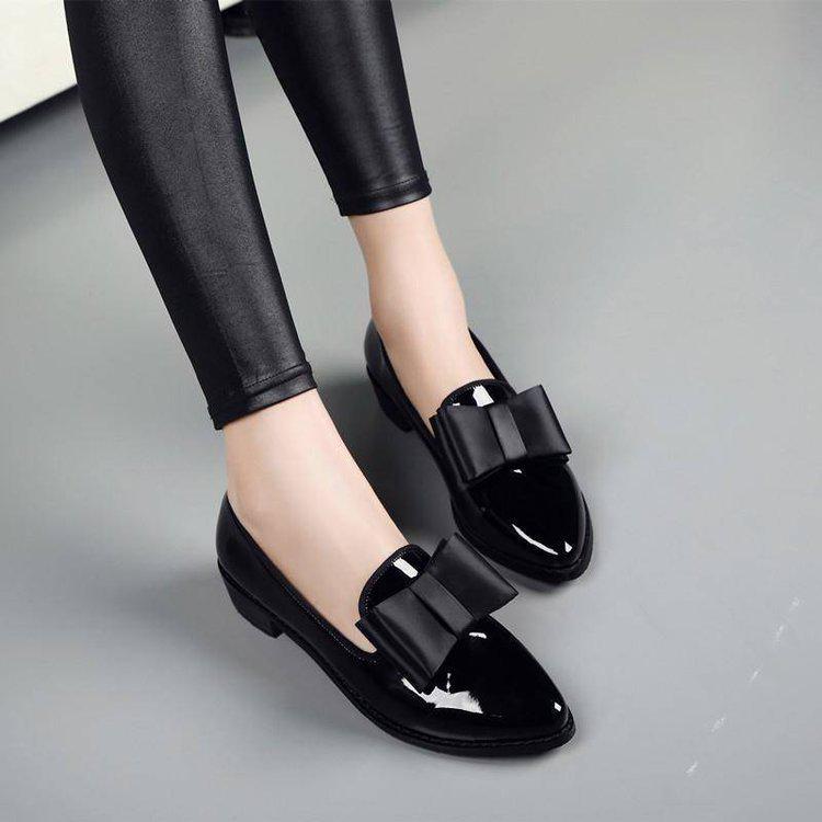 HavanaaCuba ShoesBox Strik 2020 Zomer Dikke Lage Hakken Dames Glanzende PU-schoenen 38