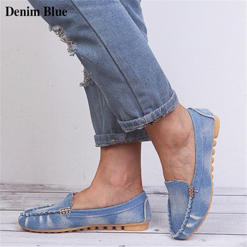 Arbutus Mode damesschoenen Casual platte loafers Damespantoffels Zachte denim platte jeansschoenen 40 blauw