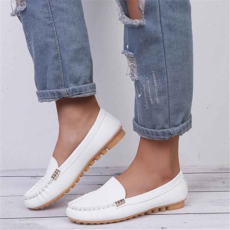 Arbutus Mode damesschoenen Casual platte loafers Damespantoffels Zachte denim platte jeansschoenen 42 wit