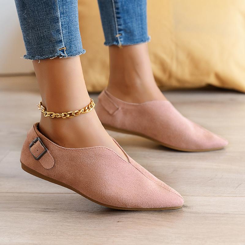 Casual Shoes Damesloafers, instapper-casual schoenen, suède platte schoenen met puntige neus 38 roze