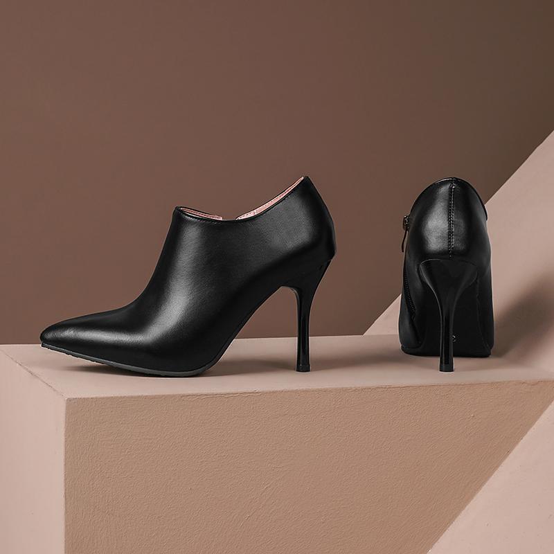 Cosy Kitchen Elegant Ankle Boots for Women Pumps Fashion Sexy Point Toe Red White Black High Heel Party Wedding Shoes Ladies Large Size 45 zwart