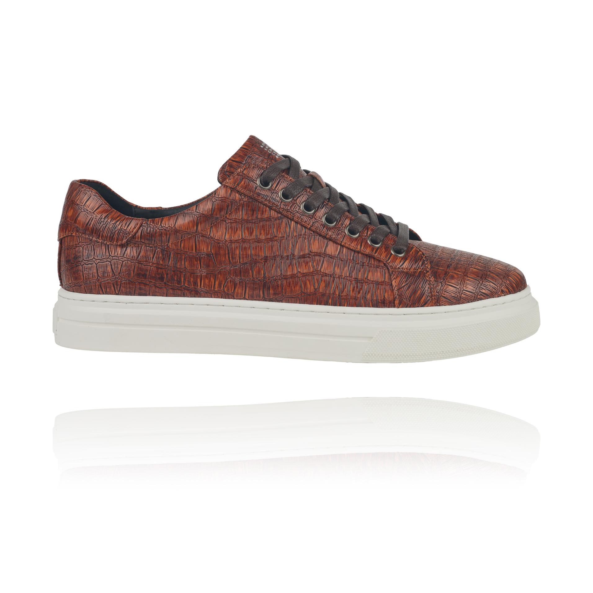 Lureaux Brown Reptile Sneakers  - Handgemaakte Nette Schoenen Voor Heren