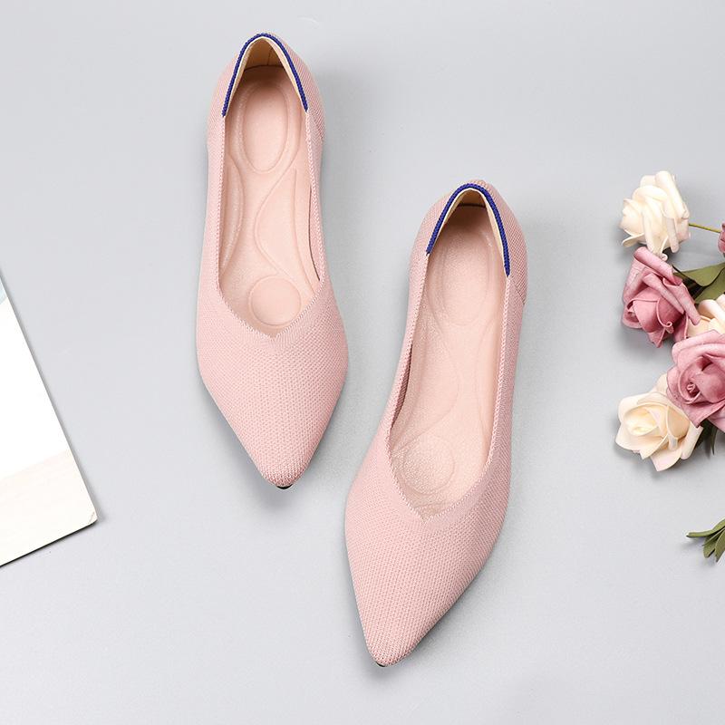 Tringa Damesschoenen Lente Zomer Herfst Nieuw Luipaardprint Effen Kleur Ballerina's Gebreide Comfortabele Puntige Schoenen Platte Schoenen Plus Size 39