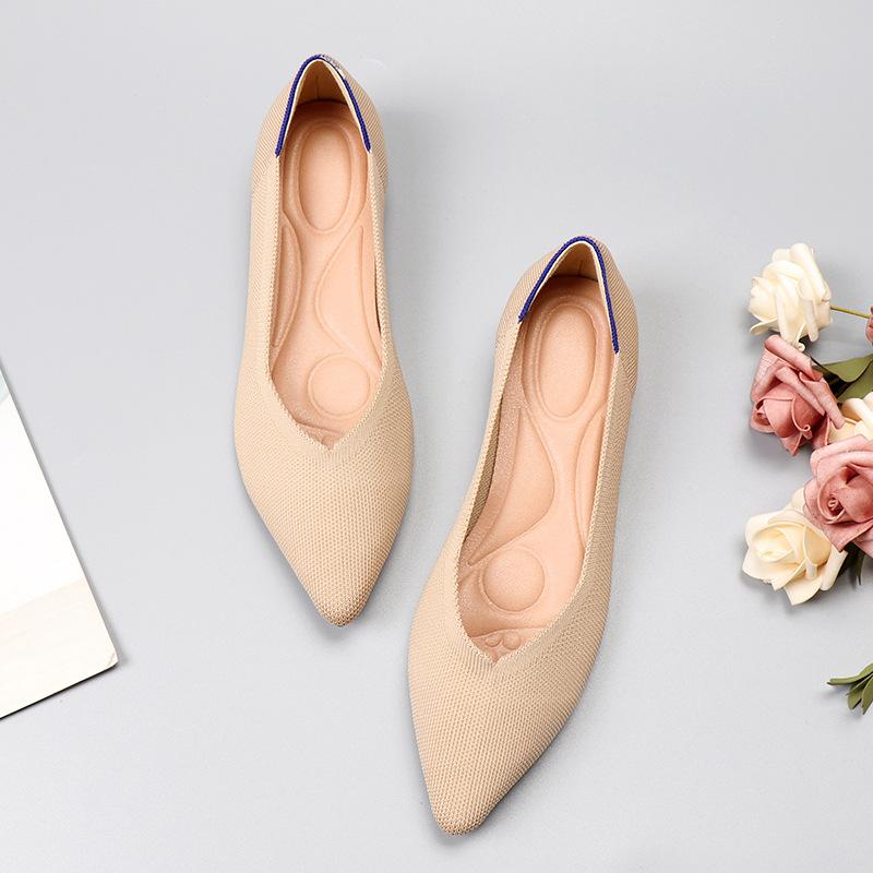Tringa Damesschoenen Lente Zomer Herfst Nieuw Luipaardprint Effen Kleur Ballerina's Gebreide Comfortabele Puntige Schoenen Platte Schoenen Plus Size 39