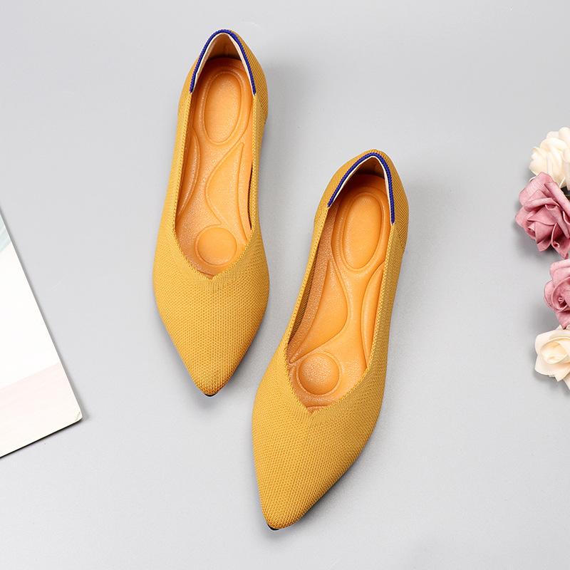 Tringa Damesschoenen Lente Zomer Herfst Nieuw Luipaardprint Effen Kleur Ballerina's Gebreide Comfortabele Puntige Schoenen Platte Schoenen Plus Size 42
