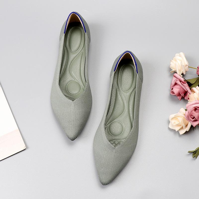 Tringa Damesschoenen Lente Zomer Herfst Nieuw Luipaardprint Effen Kleur Ballerina's Gebreide Comfortabele Puntige Schoenen Platte Schoenen Plus Size 37