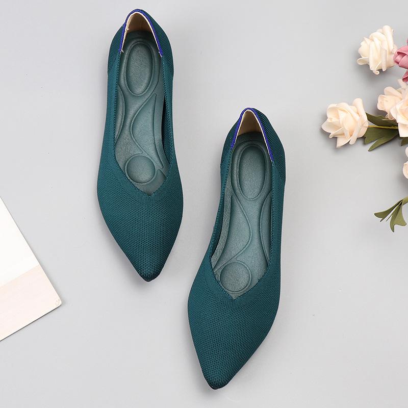 Tringa Damesschoenen Lente Zomer Herfst Nieuw Luipaardprint Effen Kleur Ballerina's Gebreide Comfortabele Puntige Schoenen Platte Schoenen Plus Size 38