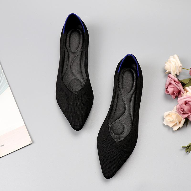 Tringa Damesschoenen Lente Zomer Herfst Nieuw Luipaardprint Effen Kleur Ballerina's Gebreide Comfortabele Puntige Schoenen Platte Schoenen Plus Size 38