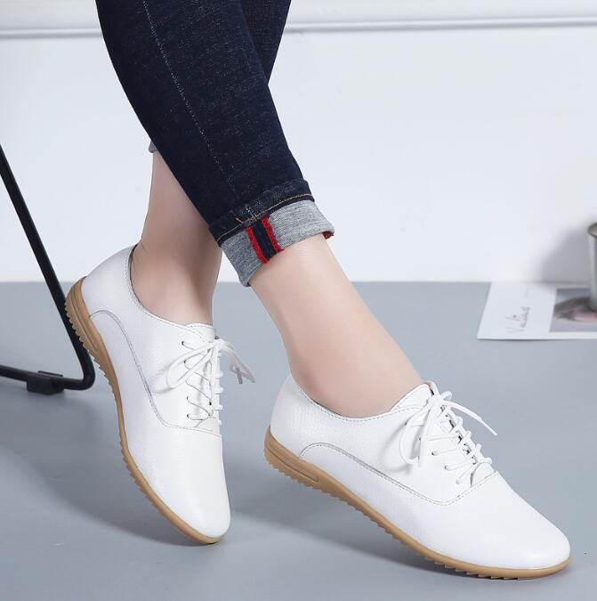 Gtimeshoes Echte leren zomerloafers dames casual schoenen mocassins zachte puntige neus dames schoenen dames flats schoenen wit 38 wit