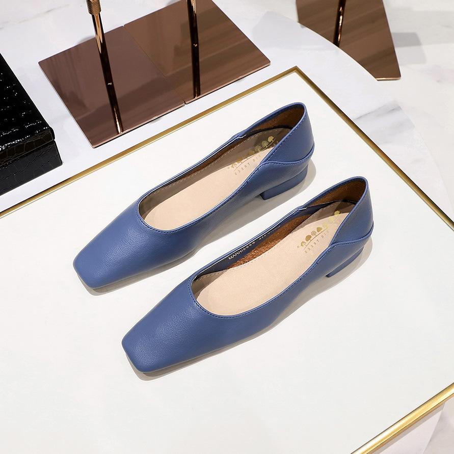 Bigtree Dames Vrijetijdsschoenen Ol Forenzen Retro Mode Platte Schoenen Vierkante Kop Zachte Leren Enkelvoudige Schoenen 41 blauw