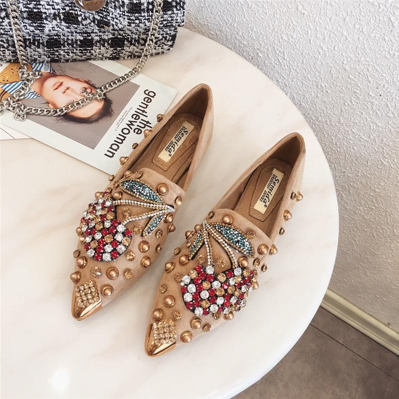 Clothing 04 Dames Flats met Puntige Neus Strass Loafers Herfst Klinknagels Klassieke Dames Flats Schoenen Dames Ballerina's Zachte Boot Schoenen 40 kaki