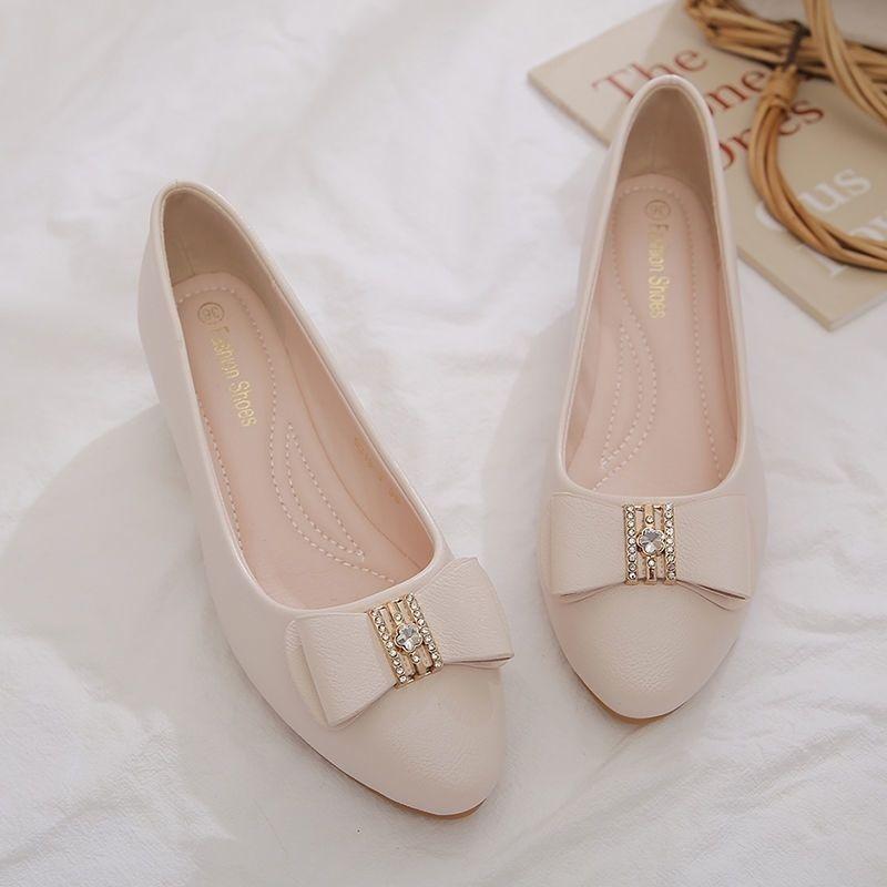 WTEMPO Dames Schoenen met Puntneus Effen Kleur Dames Antislip Middenhak Strass Schoenen Laag Uitgesneden Comfortabele Schoenen Schoenen 41 beige