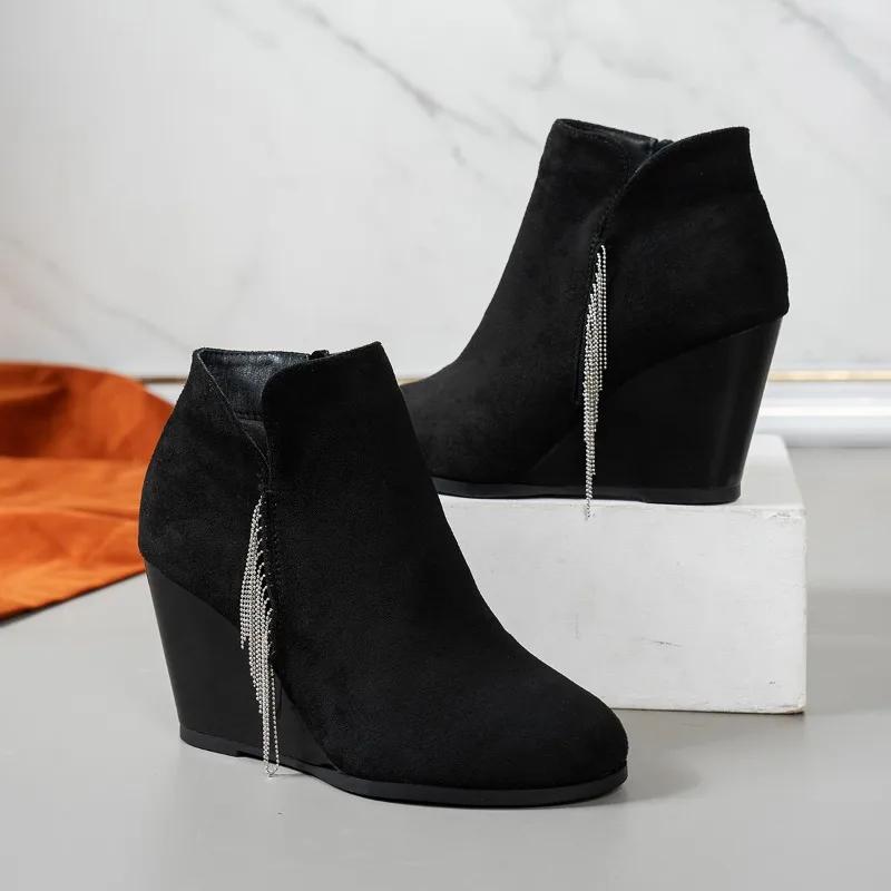 Wucifang Shoes Enkellaarsjes Veterschoenen Platform Hoge Hakken Laarzen Dames Instappers Schoenen Laarzen Platte Mujer 35 zwart