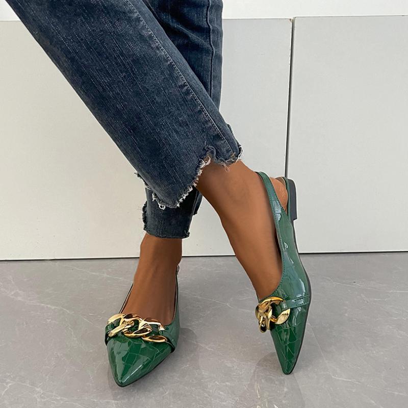 Wucifang Shoes Designer Zomer Puntige Neus Dames Sandalen Mode Lage Slingbacks Muiltjes Schoenen Dames Elegante Platte Schoenen 35 groen