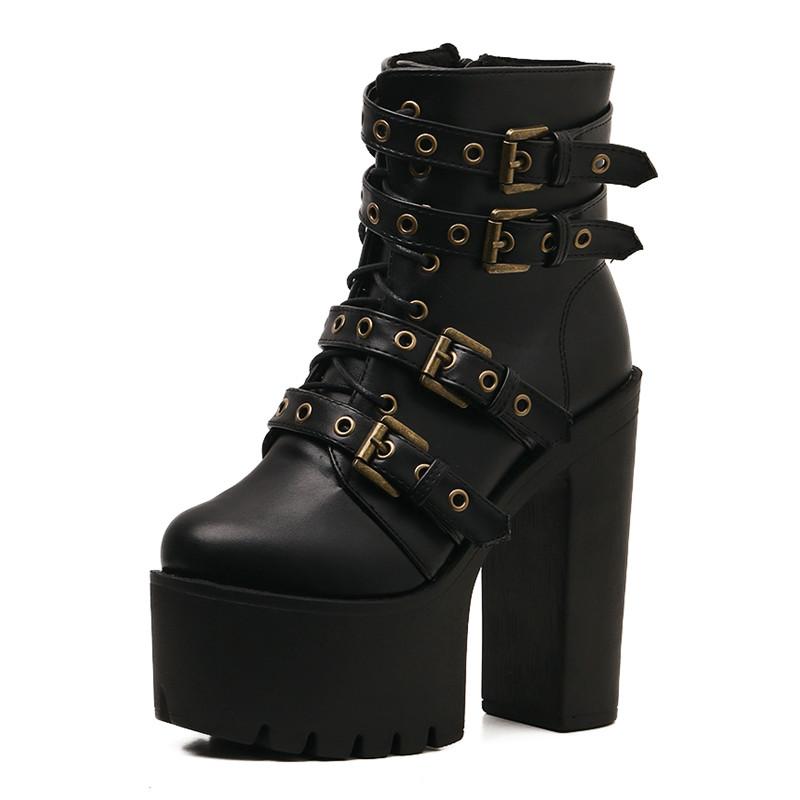 Gdgydh Sexy Rivet Zwarte Enkellaarsjes Dames Platform Zacht Leer Herfst Winter Dames Laarzen Rits Schoenen 40 zwart