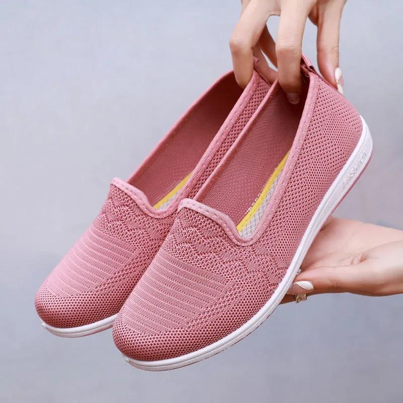WTEMPO Dames Zomer Mesh Schoenen Ademend Gebreid Comfortabel Plat Casual 34 roze