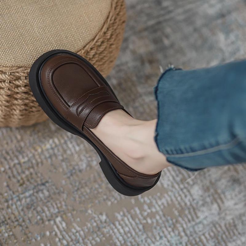 Dodge Authentiek Leer Britse Stijl Kleine Leren Schoenen Lente Nieuw Dikke Zool Instappers Zachte Zool Schoenen Alles-Match Loafers 40