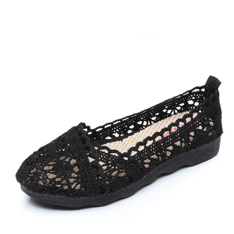 WTEMPO Zomerschoenen van stof, Dames mesh schoenen, Platte zool, Ademend, Holle mesh oppervlakte, Comfortabel 40