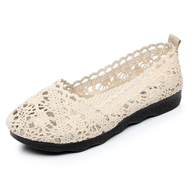 WTEMPO Zomerschoenen van stof, Dames mesh schoenen, Platte zool, Ademend, Holle mesh oppervlakte, Comfortabel 41