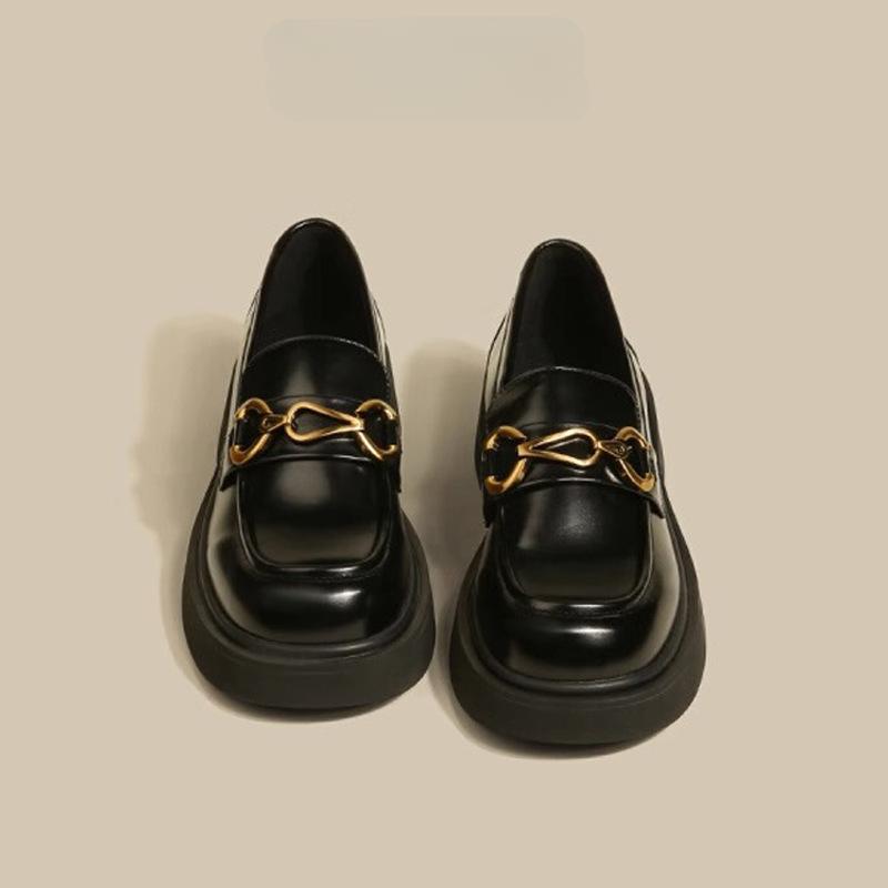 Dodge Echt Lederen Platform Loafers Dames Lente Nieuw Alles-Match Britse Stijl Leren Schoenen Blokhak Slip-on Pumps 40