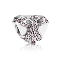 Pandora Bedel zilver 'Hart met roze strik' 791423PCZ