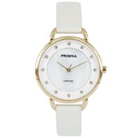 Basic Goudkleurig Dames Horloge van Prisma met Witte Band