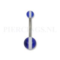 Piercings.nl Navelpiercing acryl donkerblauw met witte streep 12 mm