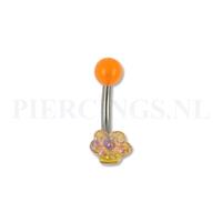 Piercings.nl Navelpiercing acryl bloem oranje parelmoer
