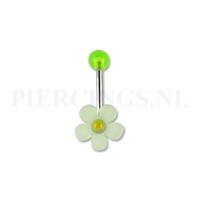 Piercings.nl Navelpiercing acryl bloem transparant-groen met geel