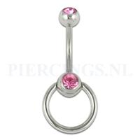 Piercings.nl Navelpiercing roze met extra ring - jeweled