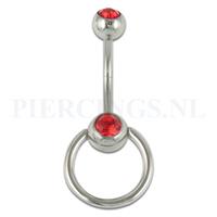 Piercings.nl Navelpiercing rood met extra ring - bejeweled