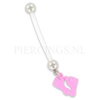 Piercings.nl Navelpiercing zwangerschap voetjes roze