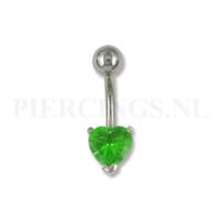 Piercings.nl Navelpiercing hart kristal groen