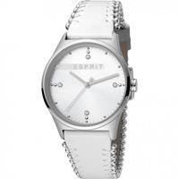 Esprit Horloge Drops staal/leder 34 mm zilverkleurig-wit ES1L032L0015