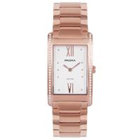 Prisma Rechthoekig Roségoudkleurig Dames Horloge met Sierdiamanten