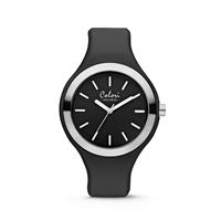 Colori Horloge Macaron staal/siliconen zilverkleurig-zwart 44 mm 5-COL503