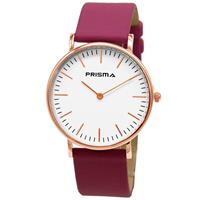 Prisma Verfijnd Roségoudkleurig Dames Horloge met Fuchsia Horlogeband