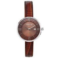 Prisma Robuust Zilverkleurig Dames Horloge met Bruin Lederen Horlogeband