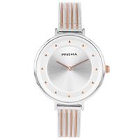 Robuust Zilverkleurig Dames Horloge van Prisma met Roségoudkleur