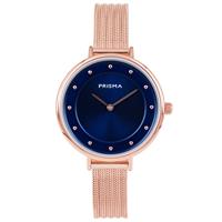 Roségoudkleurig Dames Horloge van Prisma met Blauwe Wijzerplaat