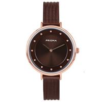 Prisma Roségoudkleurig Dames Horloge met Bruine Milanese Horlogeband